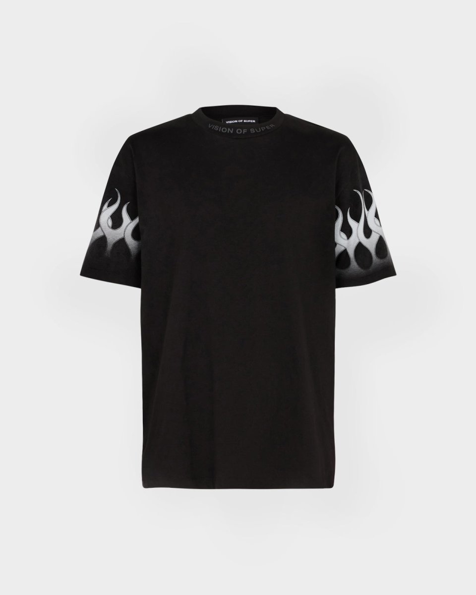 Vision Of Super BLACK T-SHIRT WITH LIGHT GREY FLAMES
