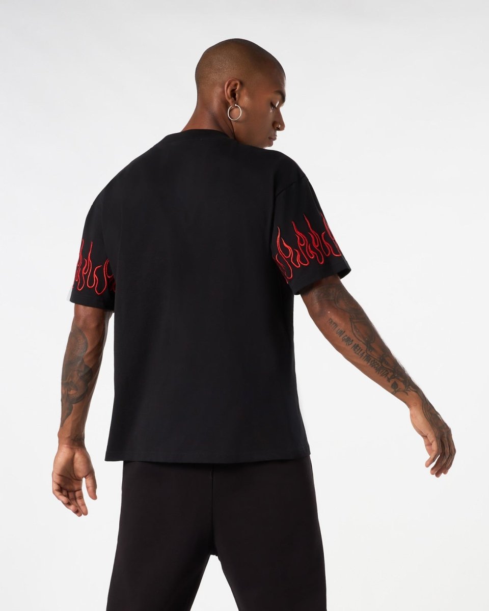 Vision Of Super BLACK T-SHIRT WITH RED EMBROIDERED FLAMES