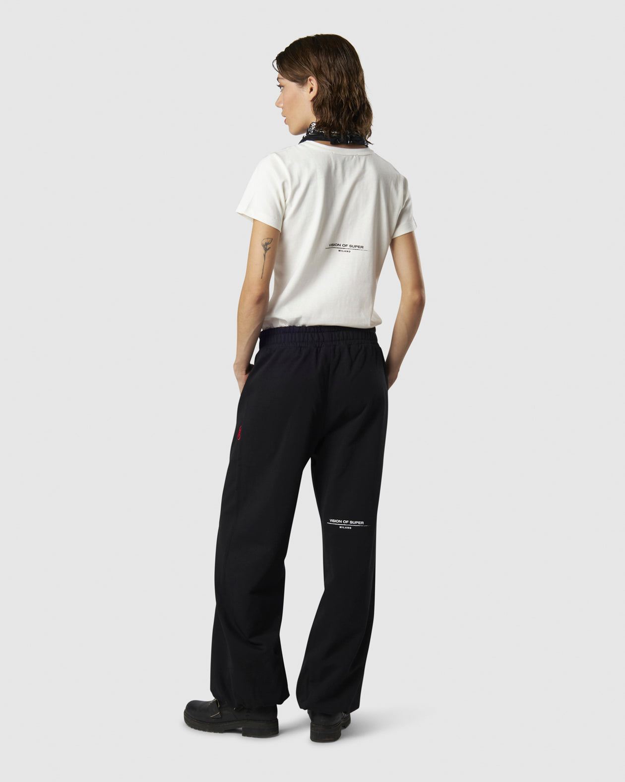 Vision Of Super BLACK WOMEN PANTS WITH EMBROIDERED FLAME LOGO ON FRONT AND PRINTED LOGO ON BACK