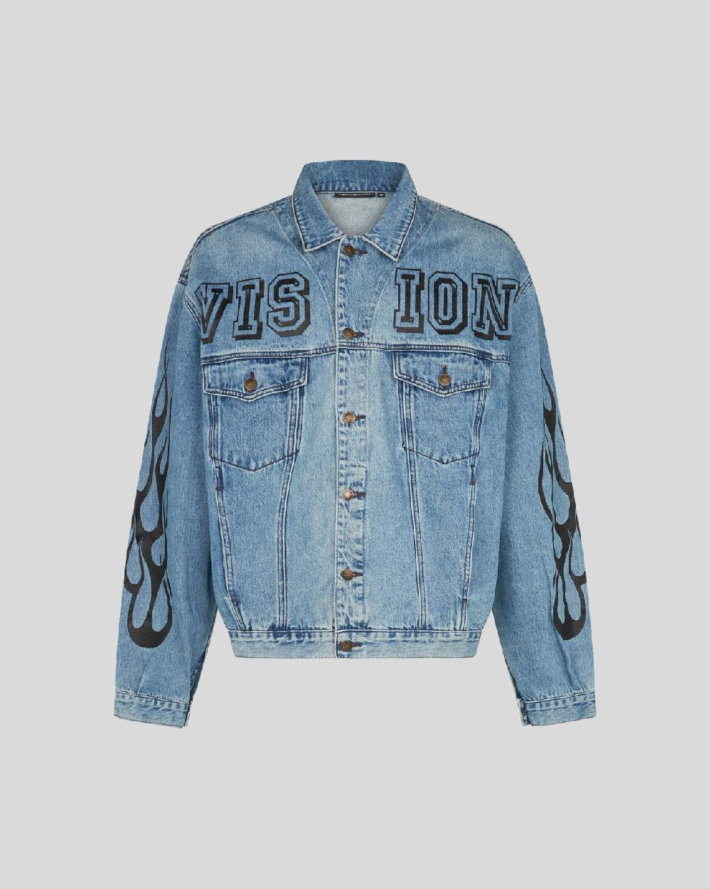 Vision Of Super BLUE DENIM JACKET WITH BLACK TRIBAL FLAMES