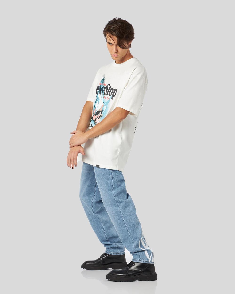 Vision Of Super BLUE DENIM JEANS WITH PRINTED FLAMES AND LOGO