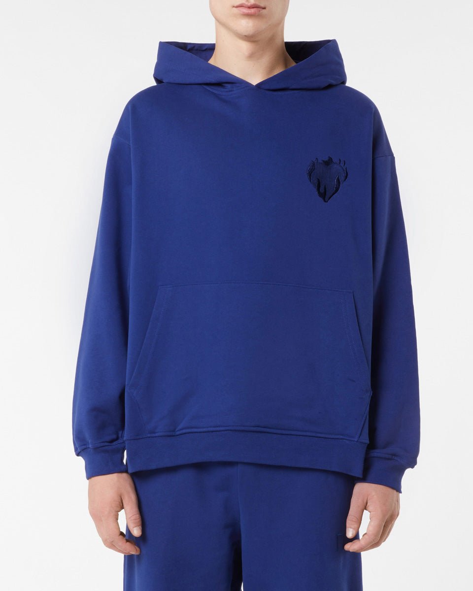 Vision Of Super BLUE HOODIE WITH EMBROIDERED FLAMING HEART