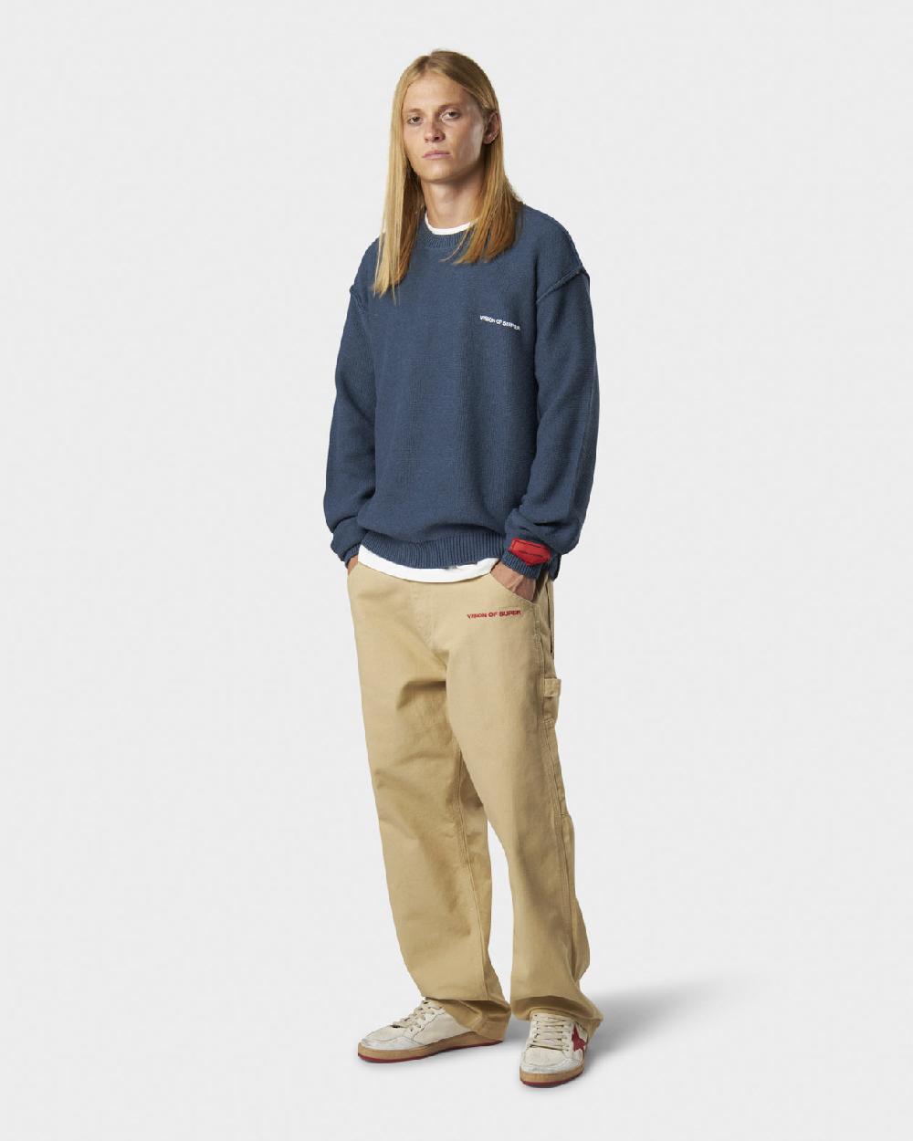 Vision Of Super BLUE JUMPER WITH WHITE PRINT VOS MILANO ON BACK AND PRINTED LOGO ON FRONT