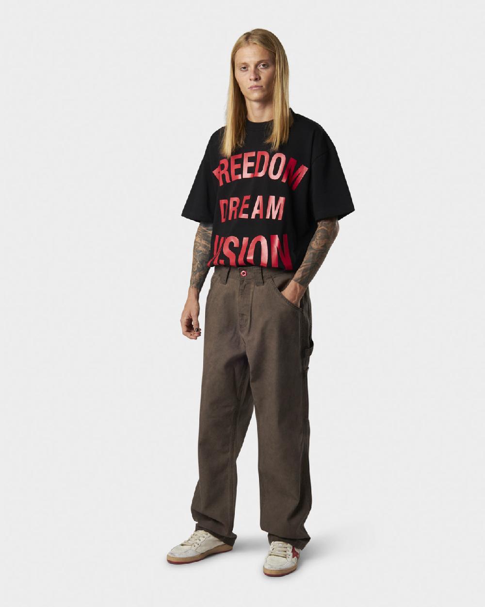 Vision Of Super BROWN WASHED DENIM WITH EMBROIDERED FLAMES ON POCKET AND RED LABEL