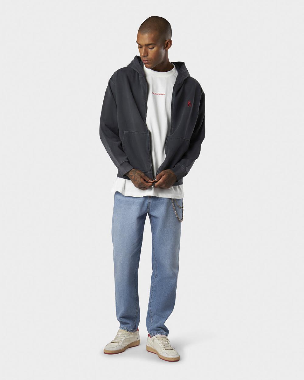 Vision Of Super COLD WASH HOODIE ZIP WITH RED FLAME METAL LABEL AND PRINTED LOGO
