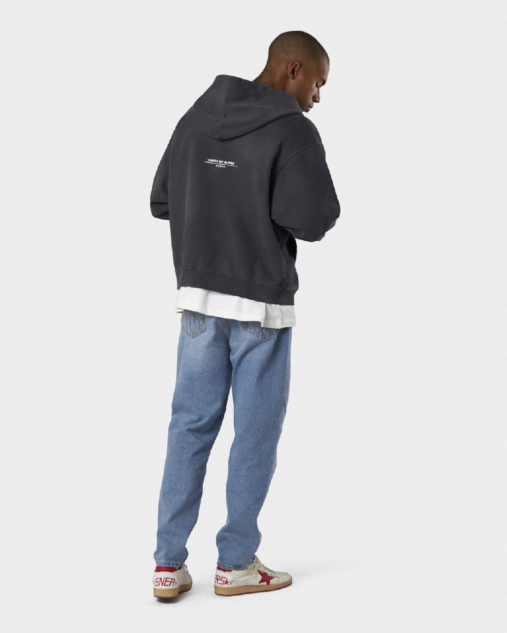 Vision Of Super COLD WASH HOODIE ZIP WITH RED FLAME METAL LABEL AND PRINTED LOGO