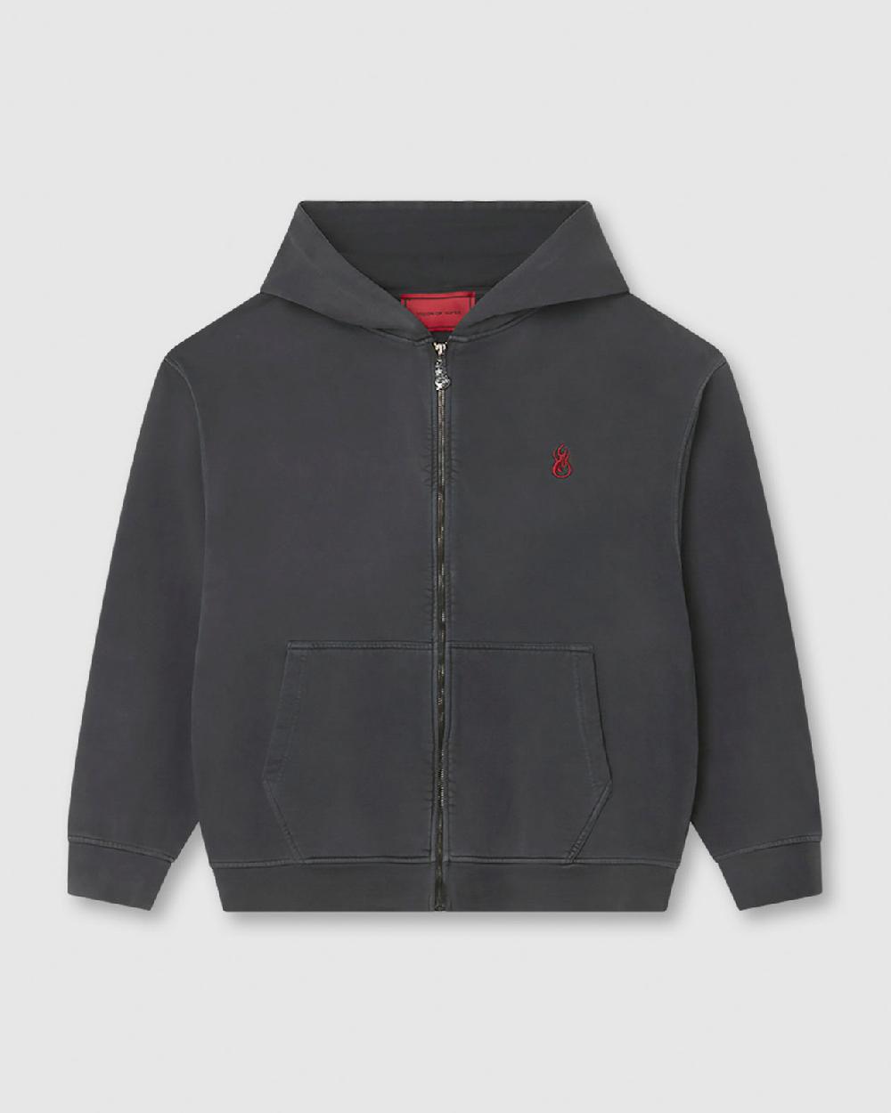 Vision Of Super COLD WASH HOODIE ZIP WITH RED FLAME METAL LABEL AND PRINTED LOGO