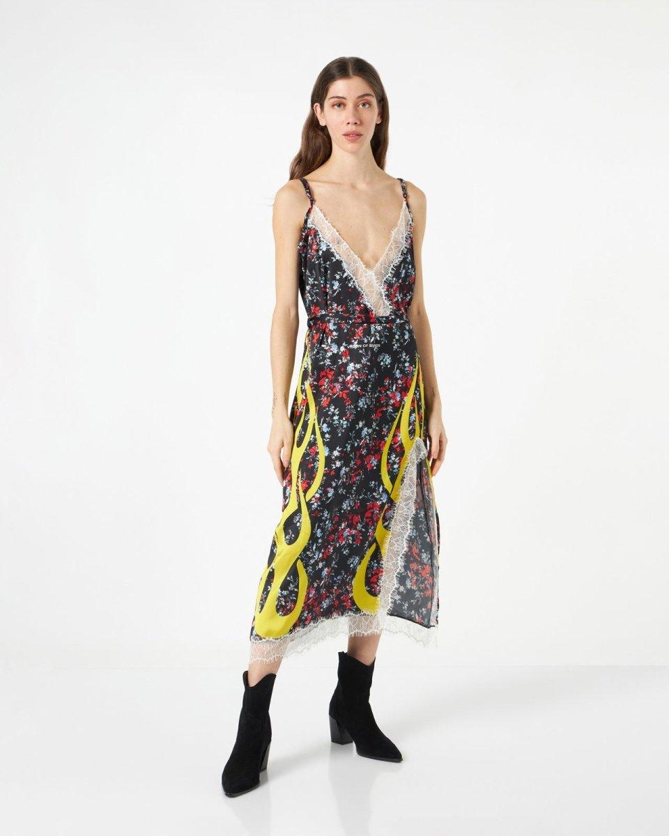 Vision Of Super FINE BLACK DRESS WITH YELLOW FLAMES