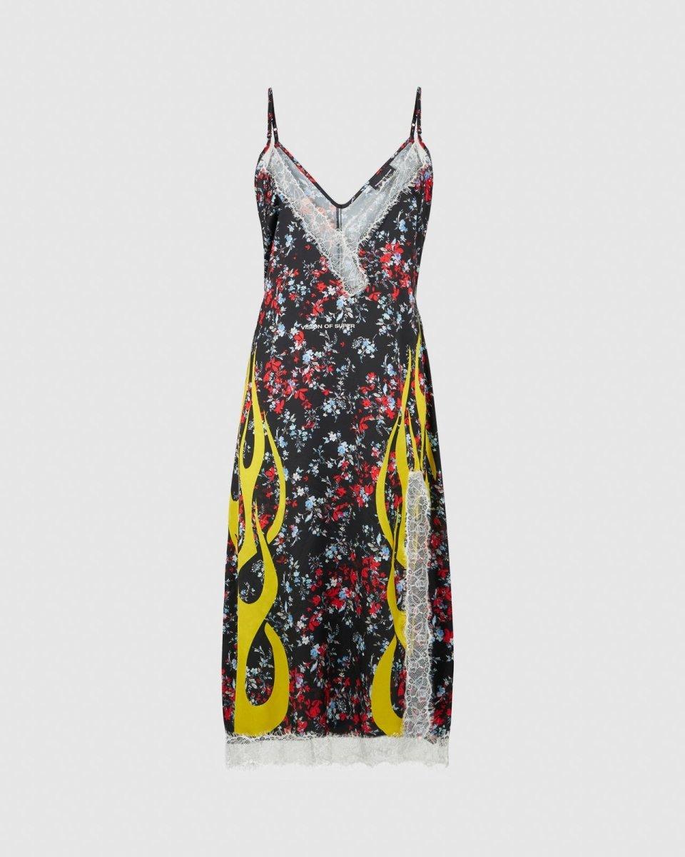 Vision Of Super FINE BLACK DRESS WITH YELLOW FLAMES