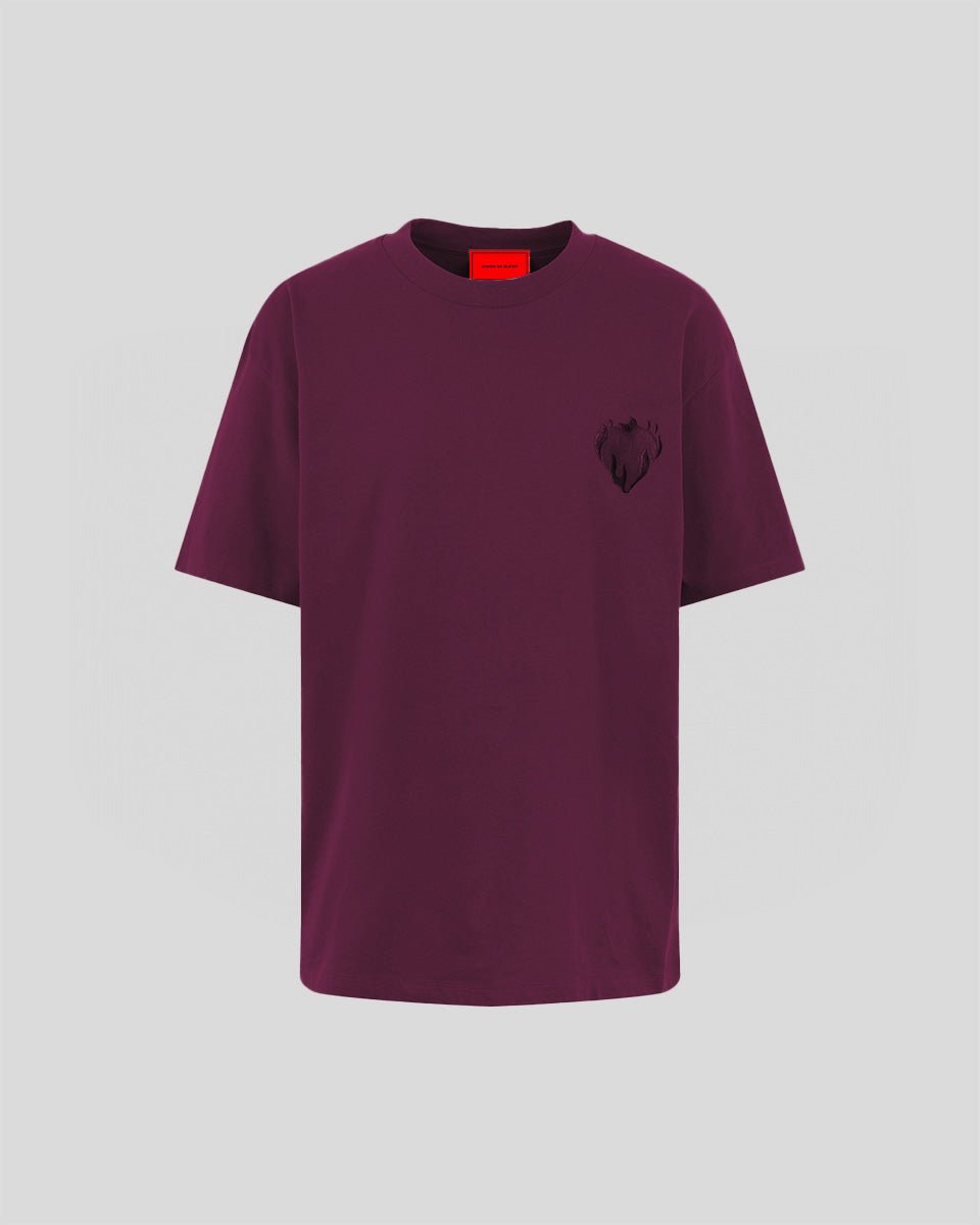 Vision Of Super GRAPE WINE T-SHIRT WITH EMBROIDERED FLAMING HEART