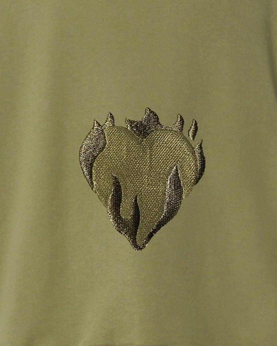 Vision Of Super GREEN CREWNECK WITH EMBROIDERED FLAMING HEART