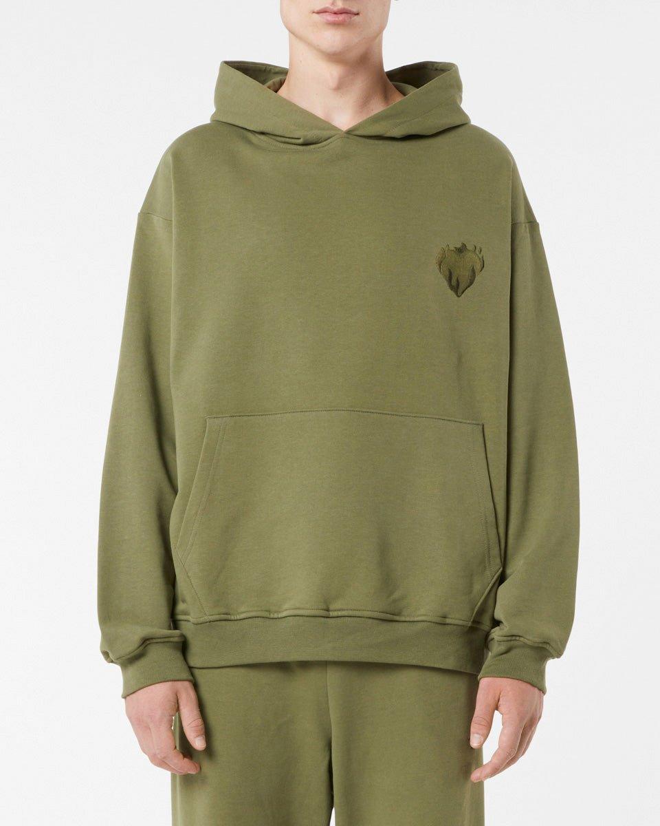 Vision Of Super GREEN HOODIE WITH EMBROIDERED FLAMING HEART