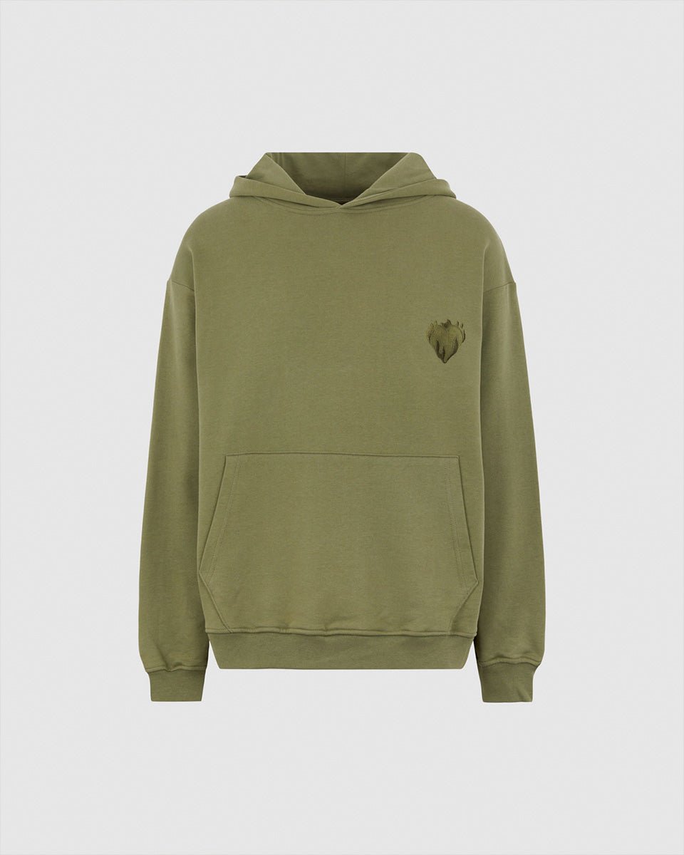 Vision Of Super GREEN HOODIE WITH EMBROIDERED FLAMING HEART