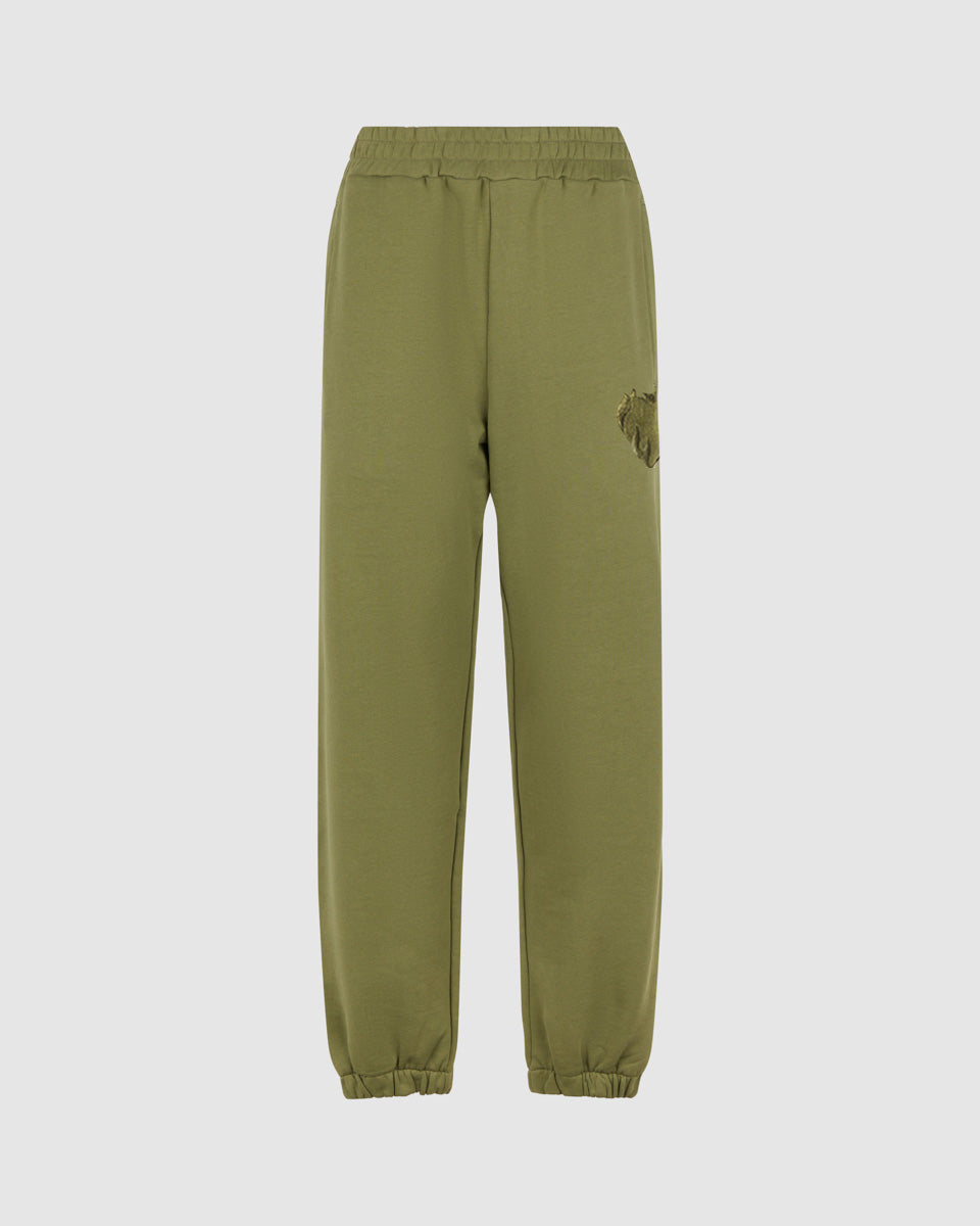 Vision Of Super GREEN PANTS WITH EMBROIDERED FLAMING HEART