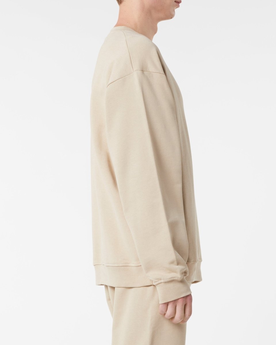 Vision Of Super LIGHT BROWN CREWNECK WITH EMBROIDERED FLAMING HEART