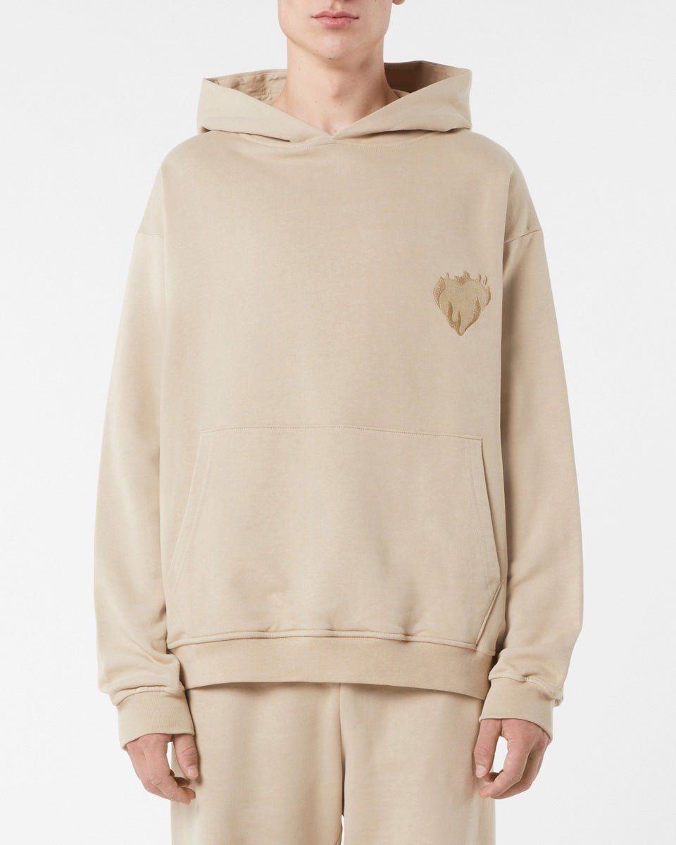 Vision Of Super LIGHT BROWN HOODIE WITH EMBROIDERED FLAMING HEART
