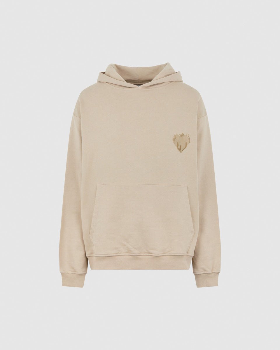 Vision Of Super LIGHT BROWN HOODIE WITH EMBROIDERED FLAMING HEART
