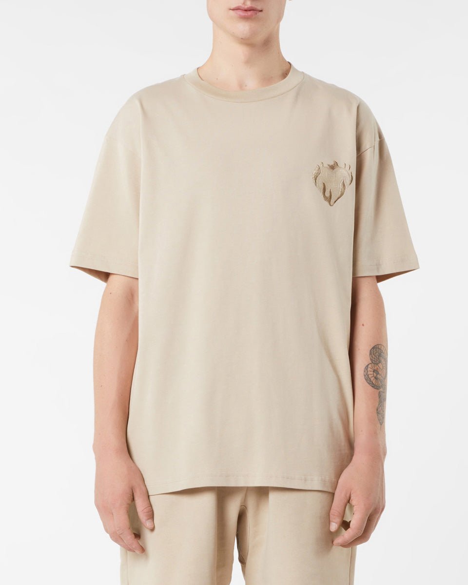 Vision Of Super LIGHT BROWN T-SHIRT WITH EMBROIDERED FLAMING HEART