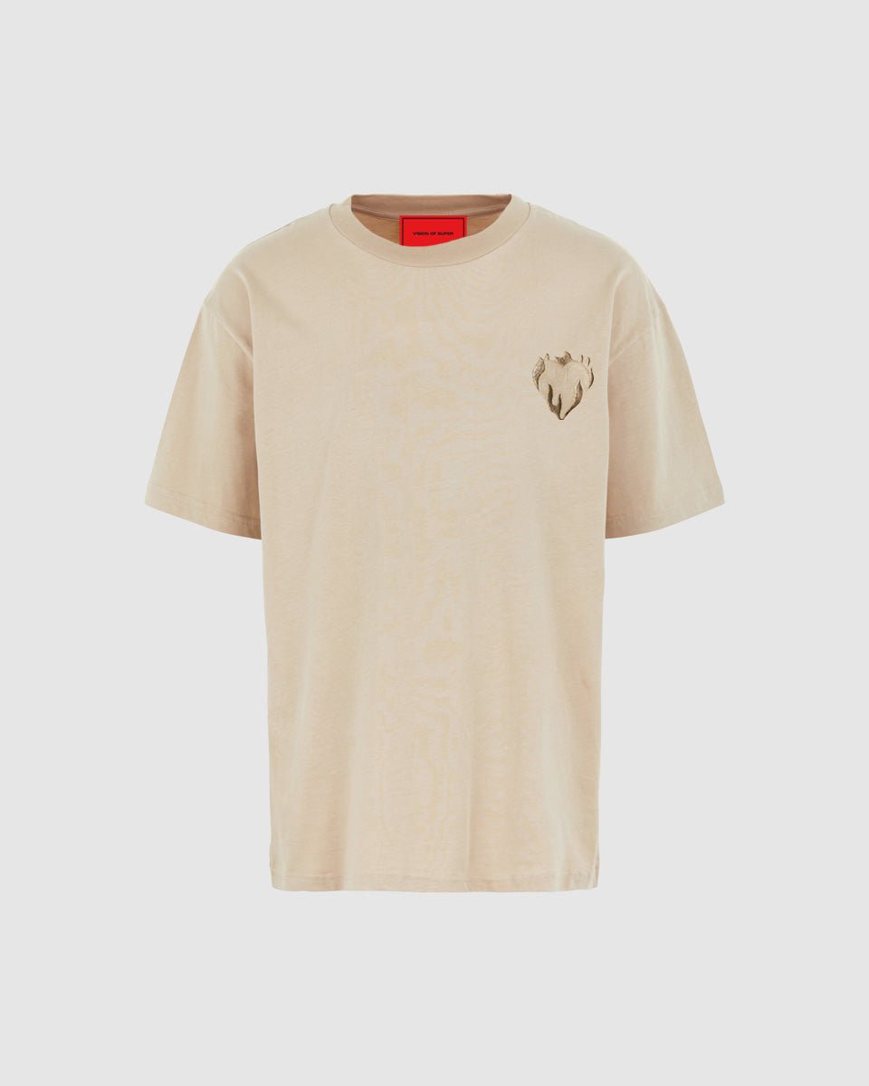 Vision Of Super LIGHT BROWN T-SHIRT WITH EMBROIDERED FLAMING HEART Vision Of Super LIGHT BROWN T-SHIRT WITH EMBROIDERED FLAMING HEART