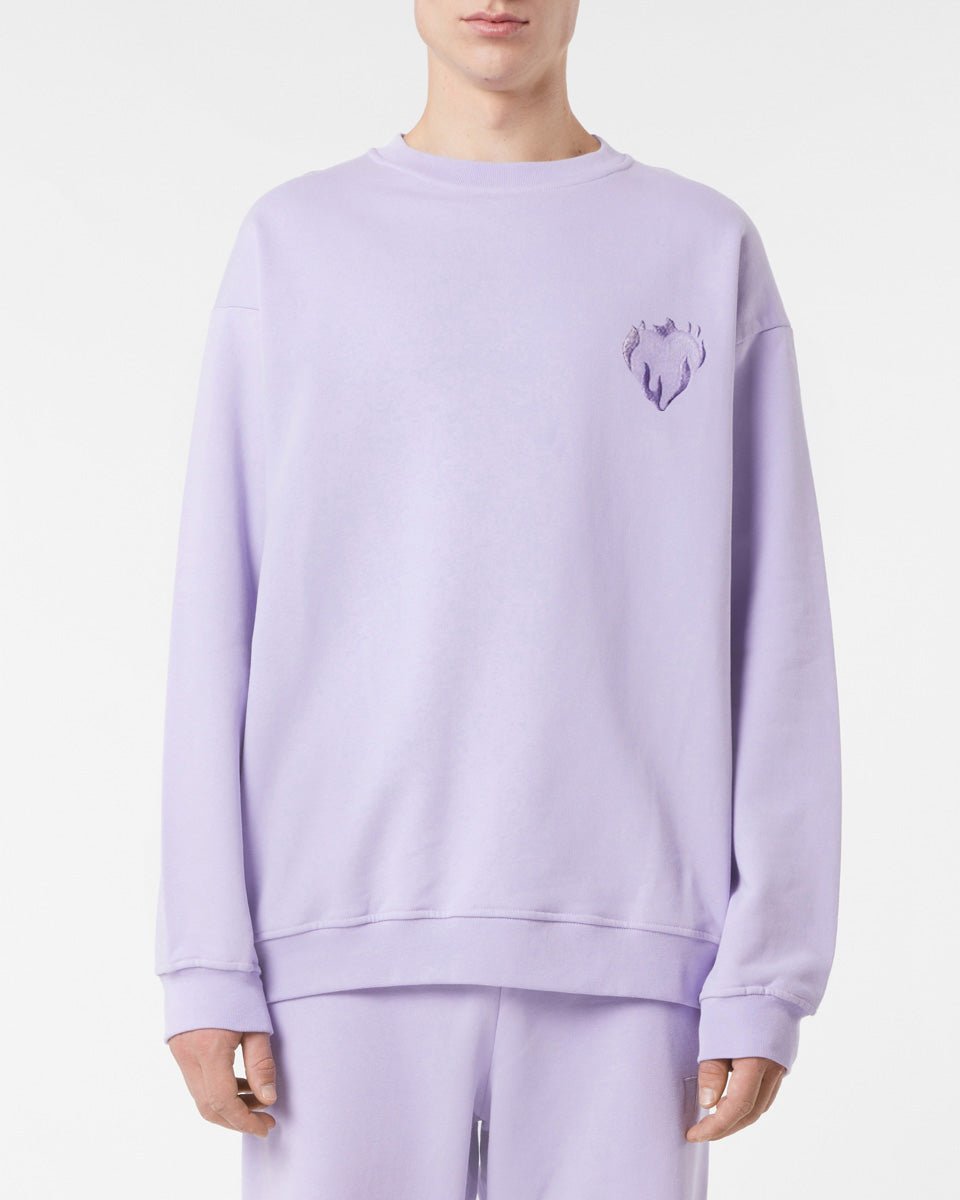 Vision Of Super LILAC CREWNECK WITH EMBROIDERED FLAMING HEART