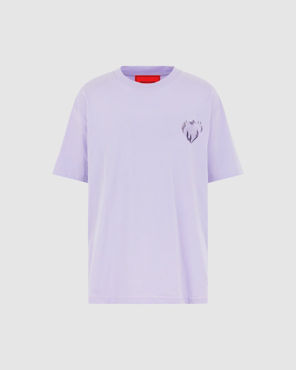 Vision Of Super LILAC T-SHIRT WITH EMBROIDERED FLAMING HEART