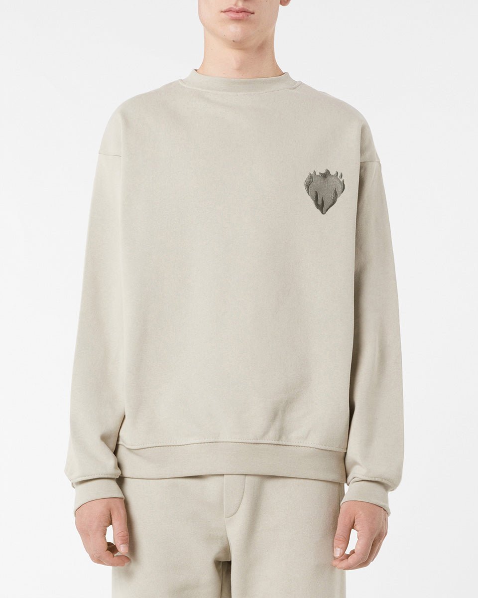 Vision Of Super LONDON FOG CREWNECK WITH EMBROIDERED FLAMING HEART