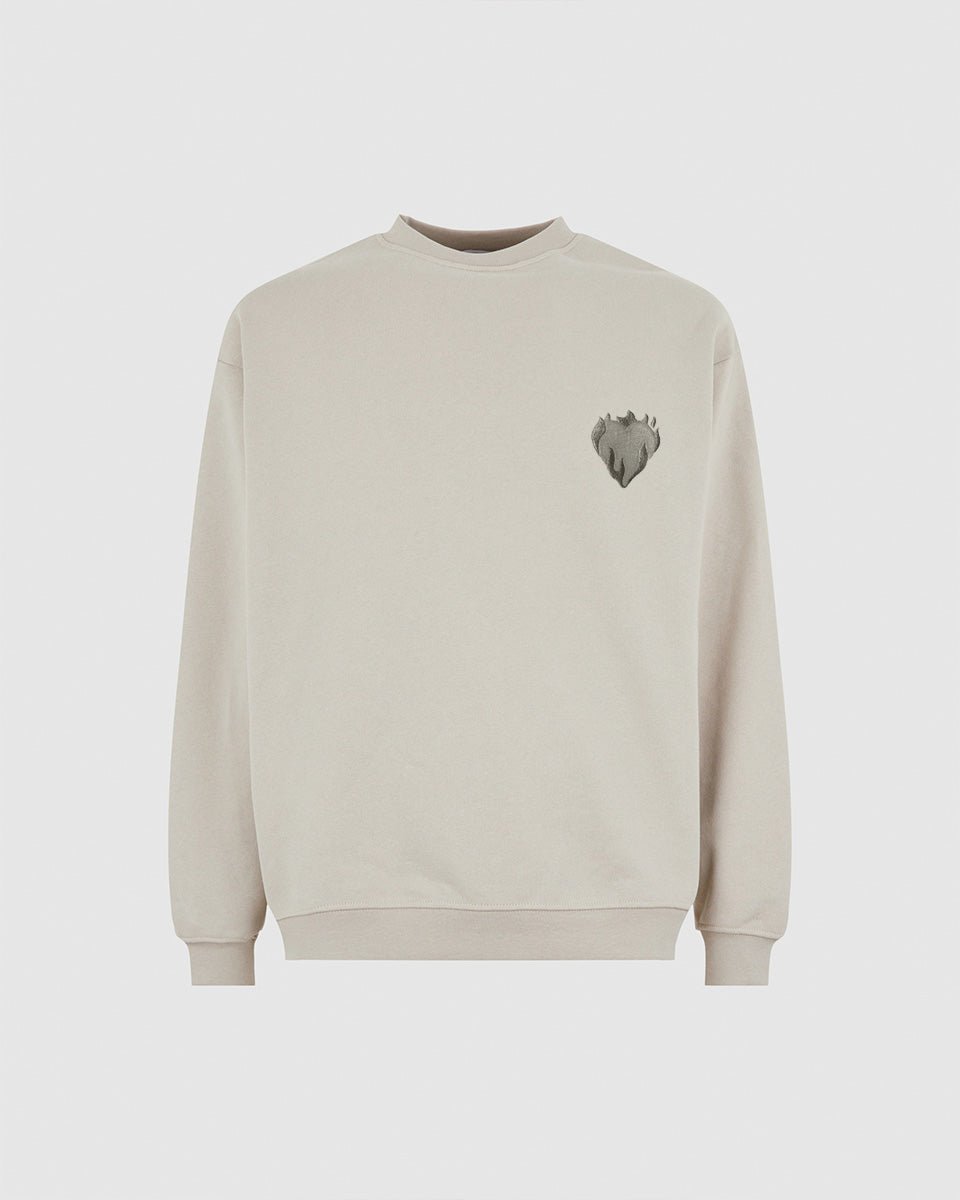 Vision Of Super LONDON FOG CREWNECK WITH EMBROIDERED FLAMING HEART