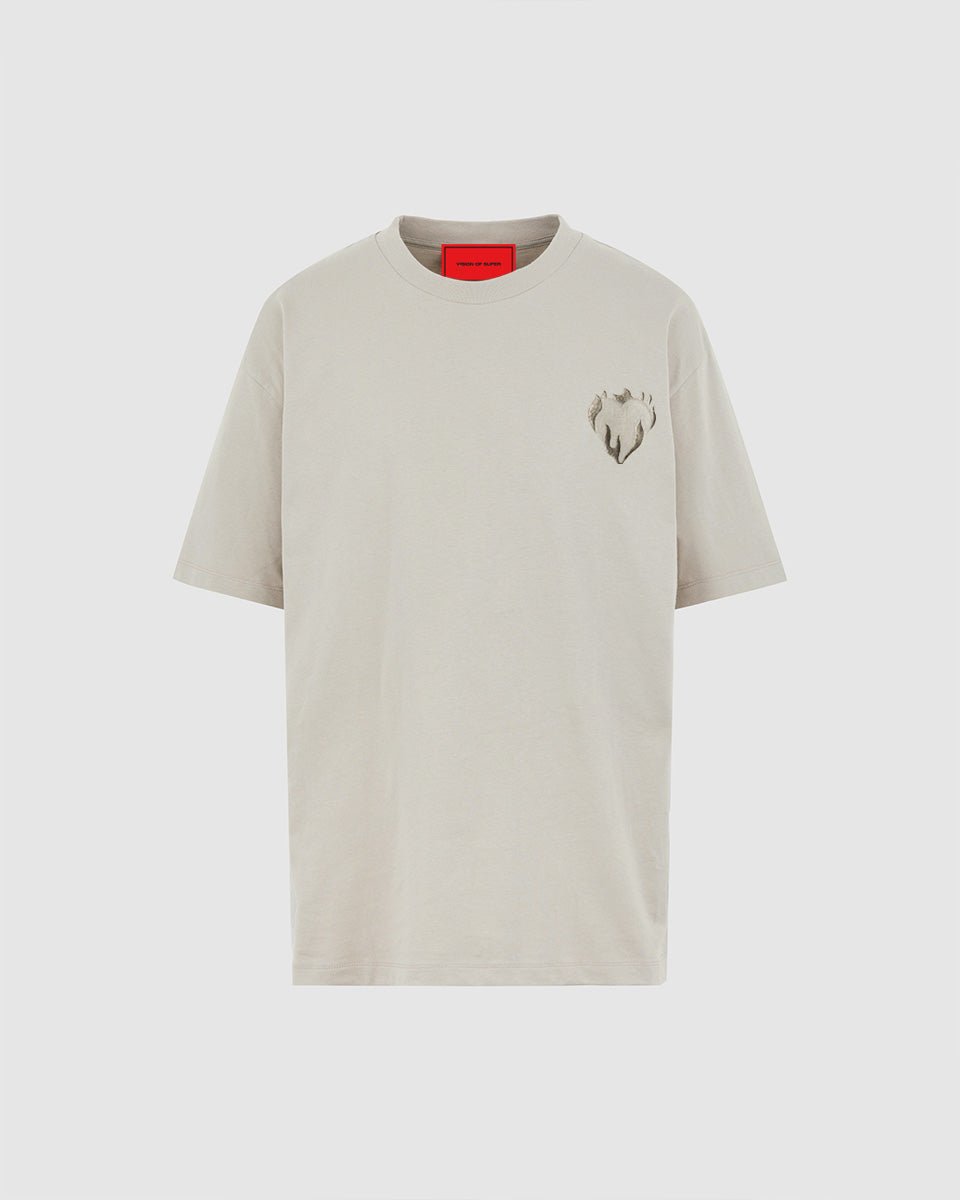 Vision Of Super LONDON FOG T-SHIRT WITH EMBROIDERED FLAMING HEART