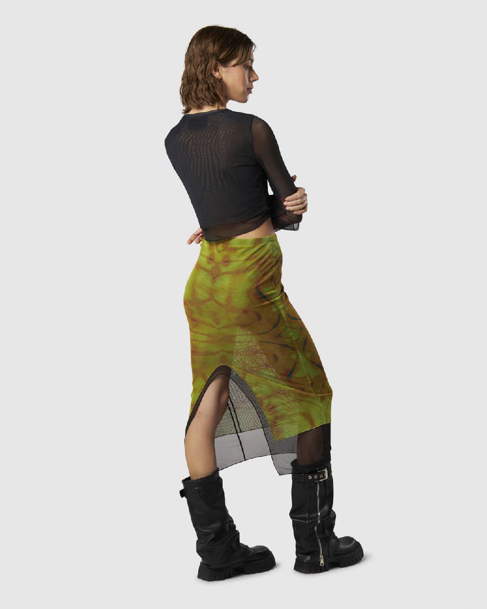 Vision Of Super MIDI SKIRT WITH YELLOW TRIBAL GRAPHIC