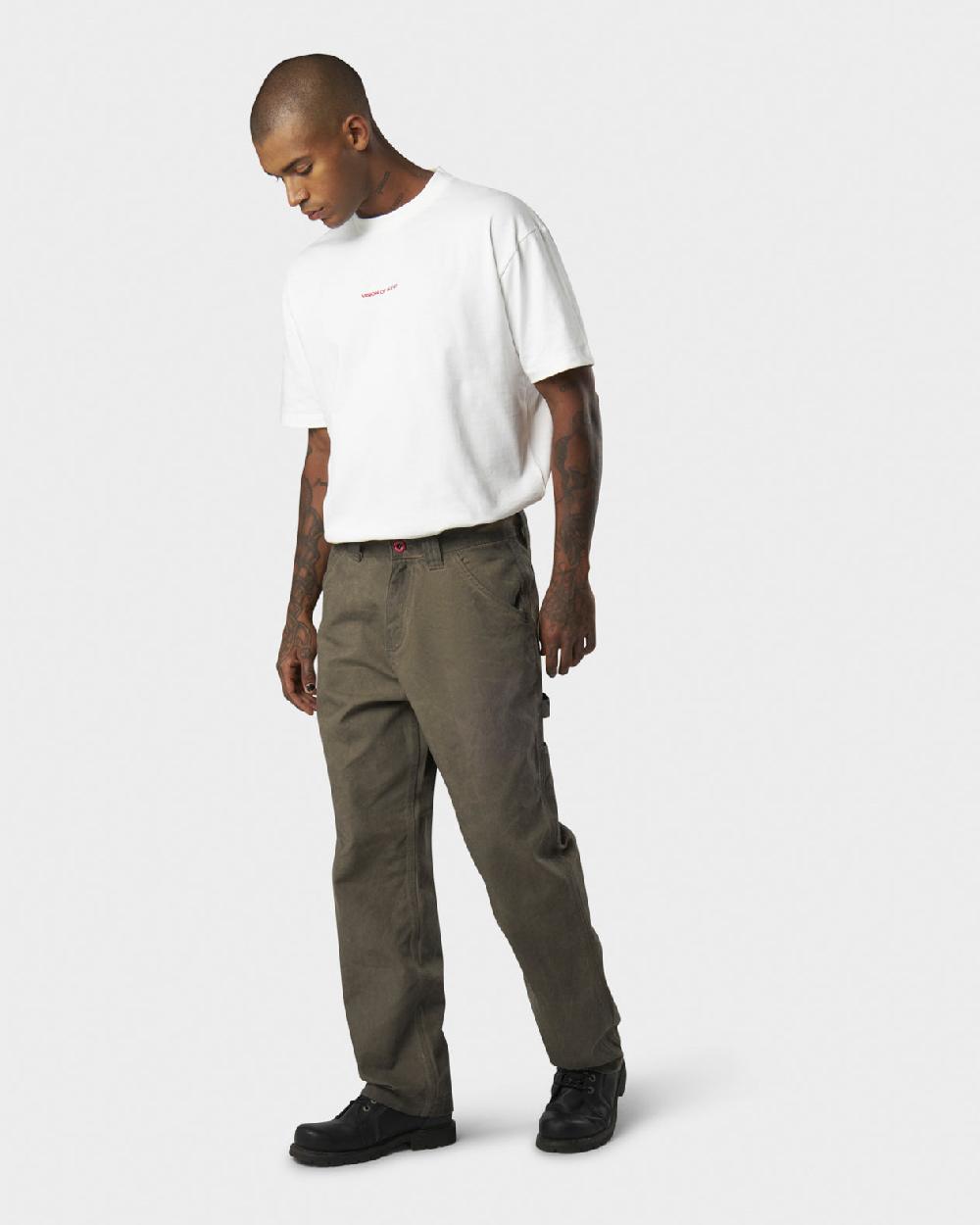 Vision Of Super MILITARY GREEN WASHED DENIM WITH EMBROIDERED FLAMES ON POCKET AND RED LABEL