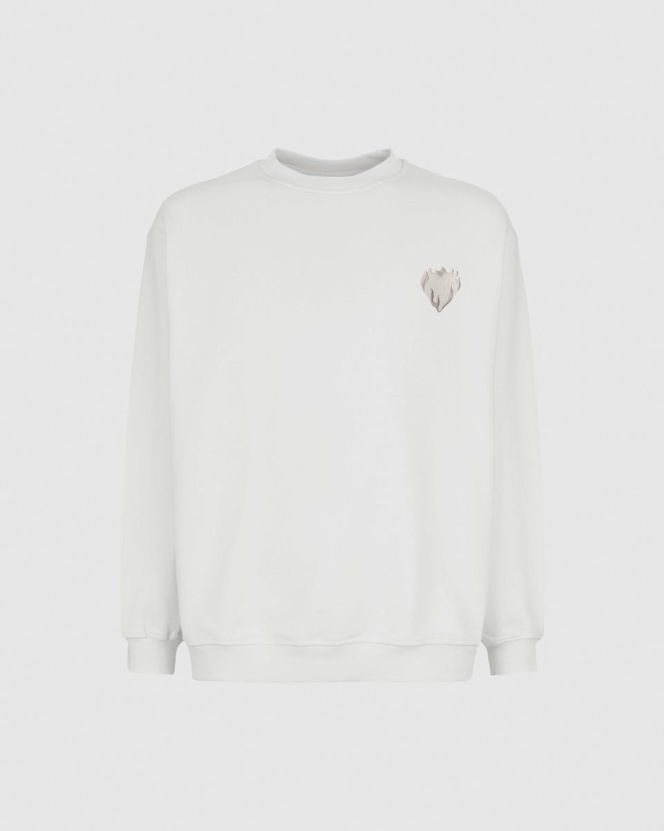 Vision Of Super OFF WHITE CREWNECK WITH EMBROIDERED FLAMING HEART