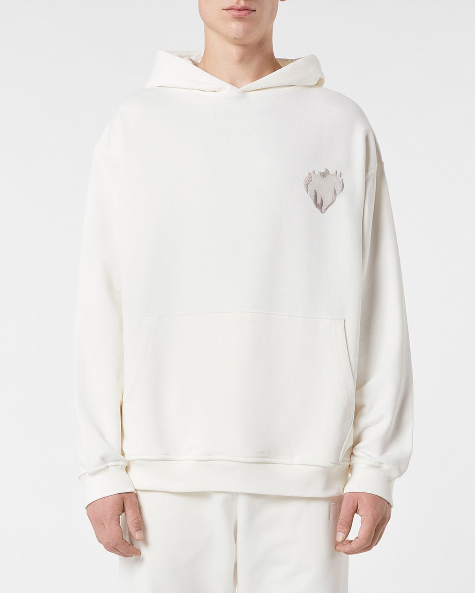 Vision Of Super OFF WHITE HOODIE WITH EMBROIDERED FLAMING HEART