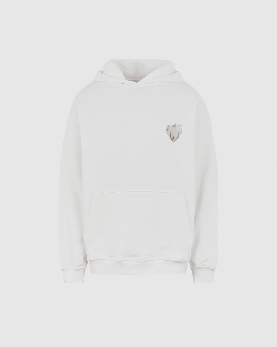 Vision Of Super OFF WHITE HOODIE WITH EMBROIDERED FLAMING HEART