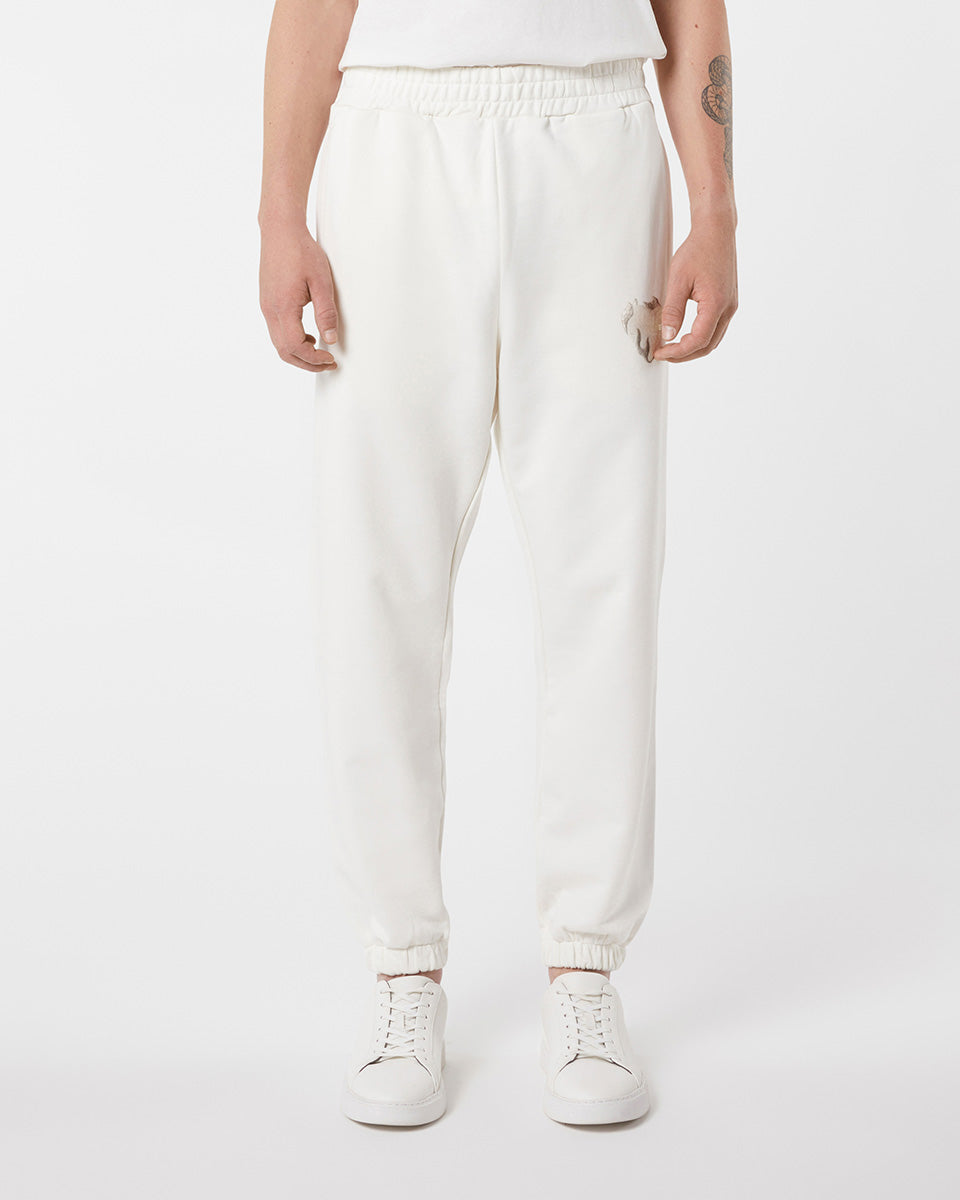 Vision Of Super OFF WHITE PANTS WITH EMBROIDERED FLAMING HEART