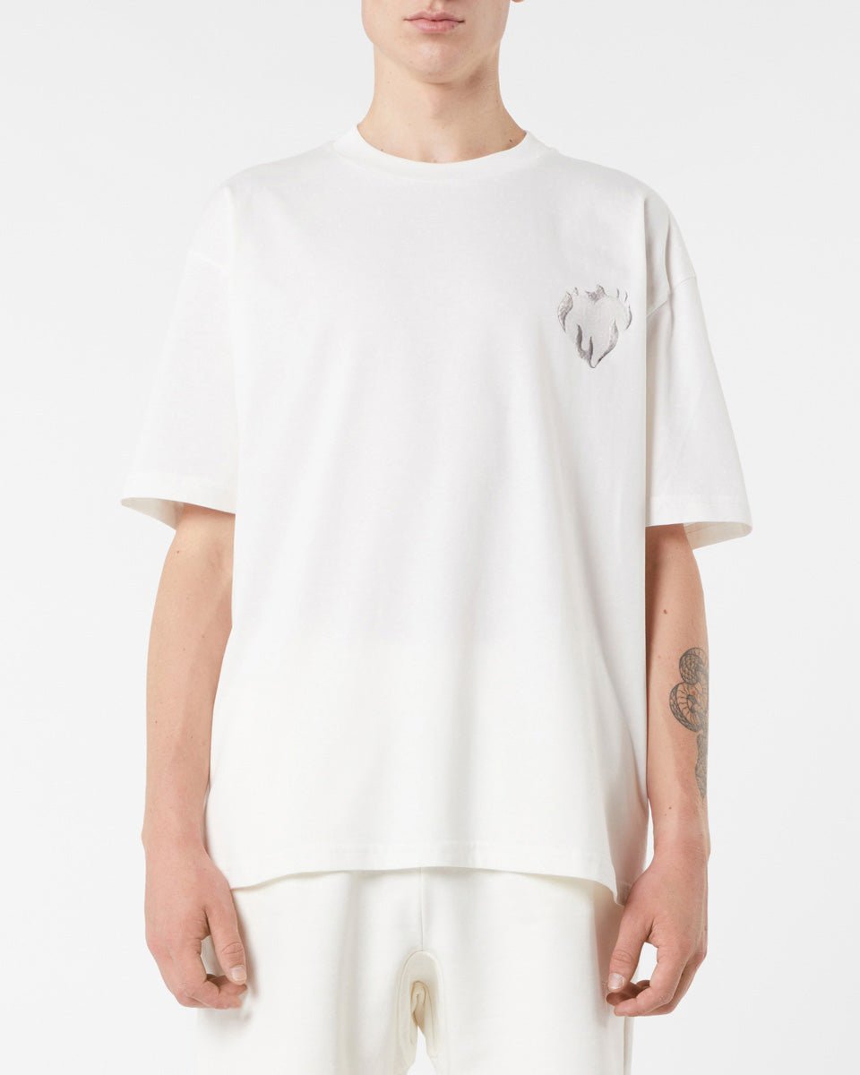 Vision Of Super OFF WHITE T-SHIRT WITH EMBROIDERED FLAMING HEART