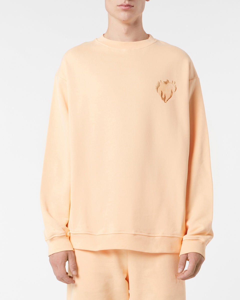 Vision Of Super PEACH CREWNECK WITH EMBROIDERED FLAMING HEART