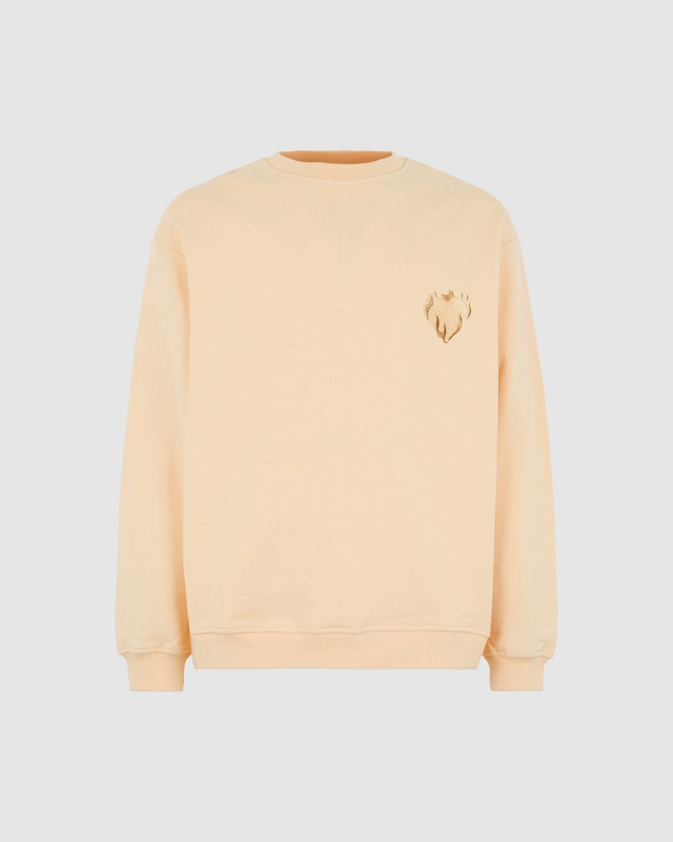 Vision Of Super PEACH CREWNECK WITH EMBROIDERED FLAMING HEART