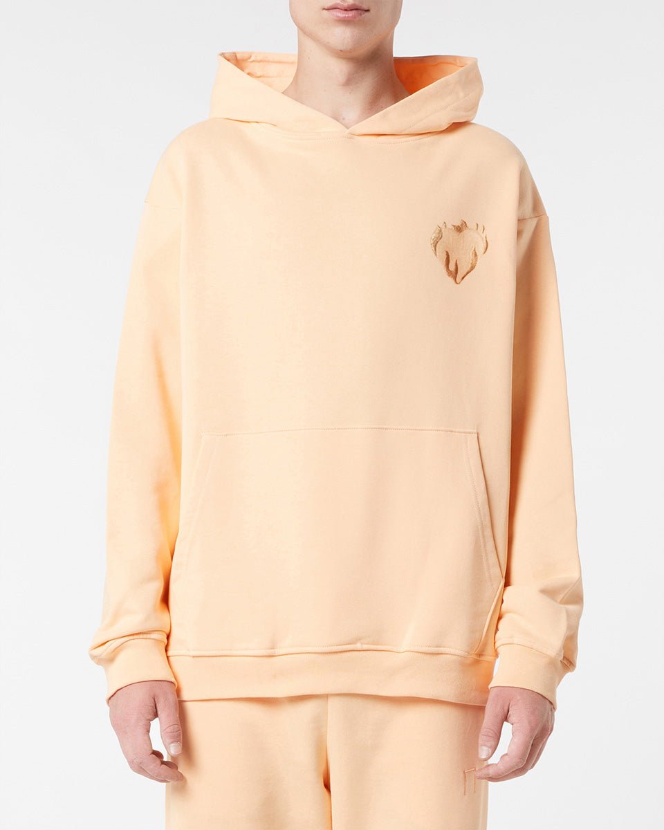 Vision Of Super PEACH HOODIE WITH EMBROIDERED FLAMING HEART