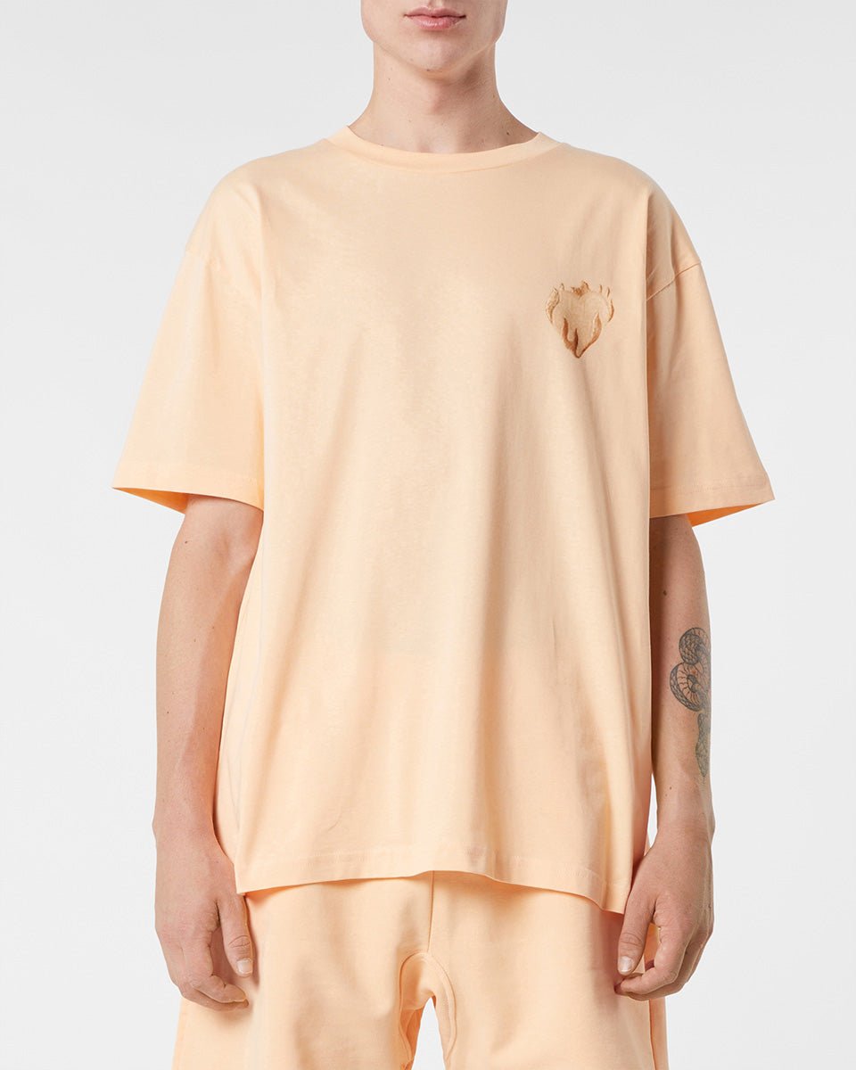 Vision Of Super PEACH T-SHIRT WITH EMBROIDERED FLAMING HEART