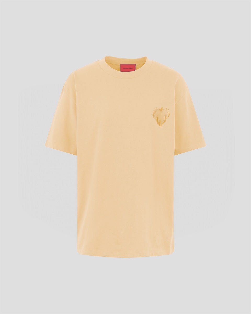 Vision Of Super PEACH T-SHIRT WITH EMBROIDERED FLAMING HEART