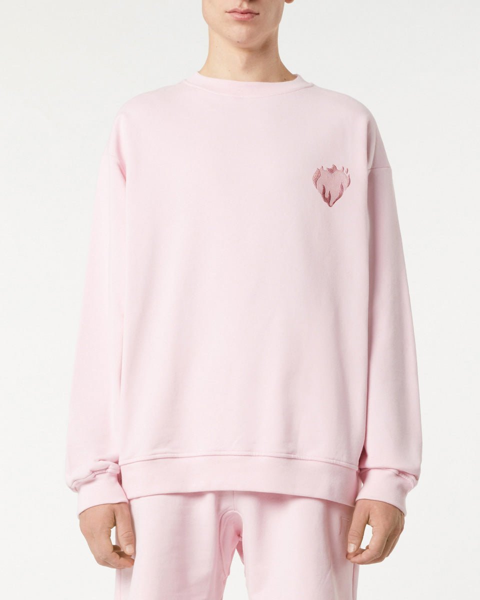 Vision Of Super PINK CREWNECK WITH EMBROIDERED FLAMING HEART