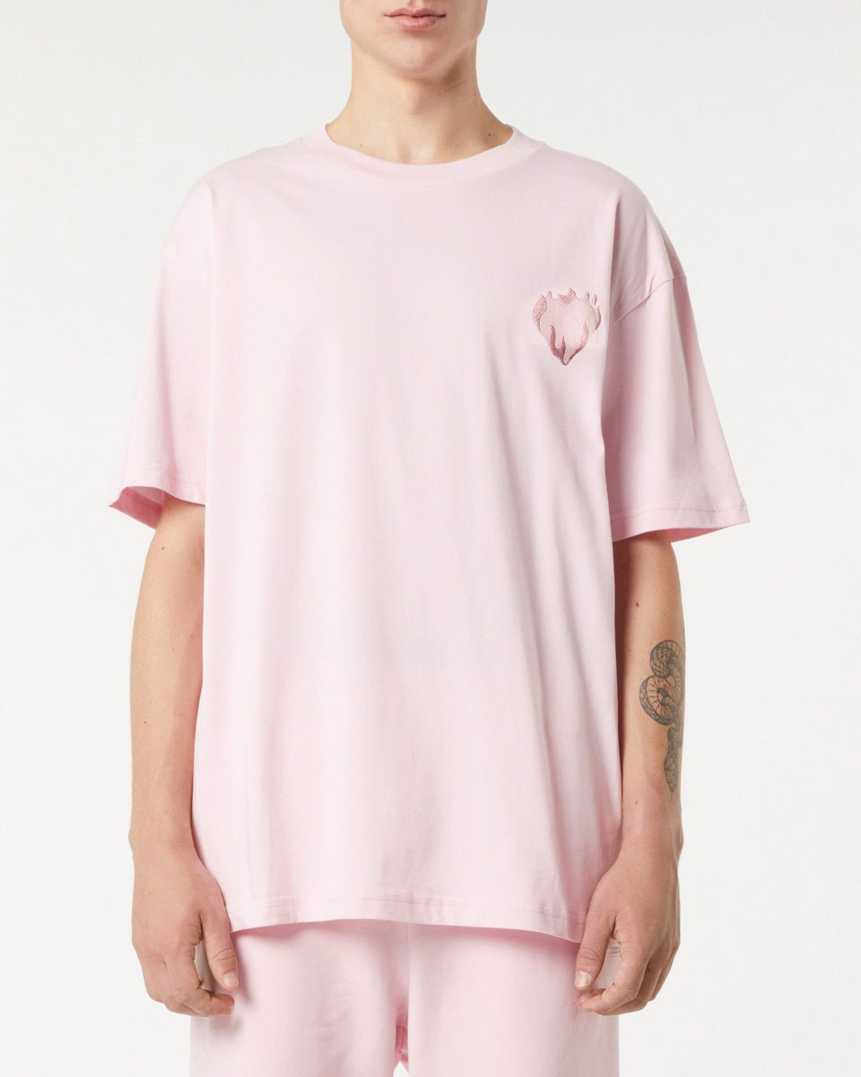 Vision Of Super PINK T-SHIRT WITH EMBROIDERED FLAMING HEART