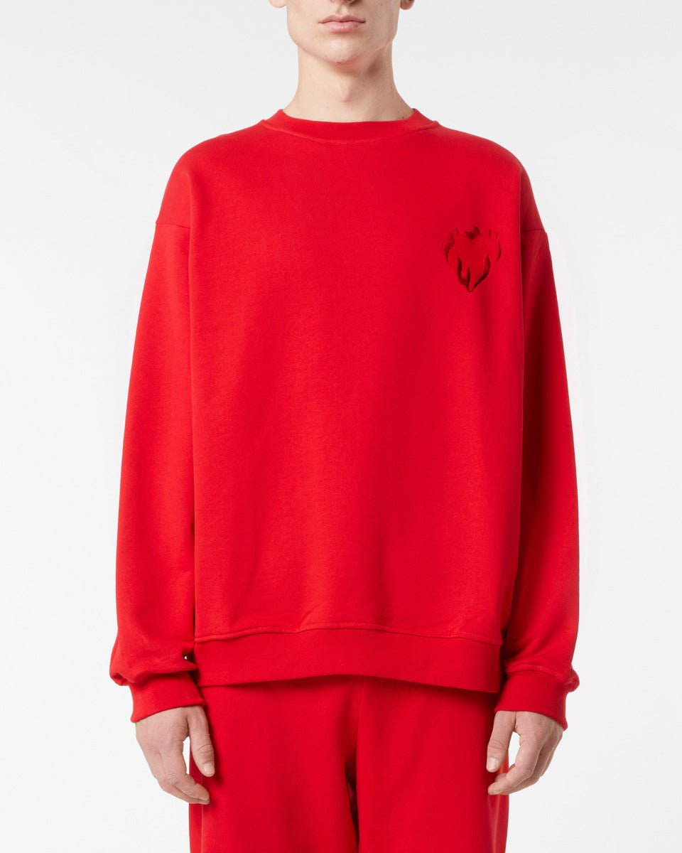 Vision Of Super RED CREWNECK WITH EMBROIDERED FLAMING HEART