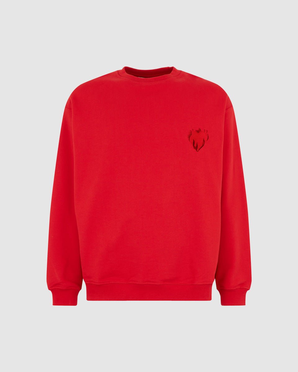 Vision Of Super RED CREWNECK WITH EMBROIDERED FLAMING HEART