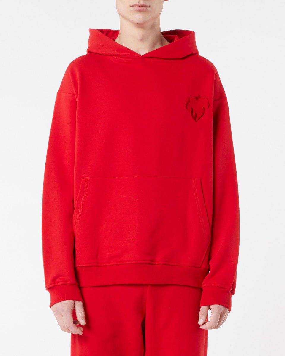 Vision Of Super RED HOODIE WITH EMBROIDERED FLAMING HEART