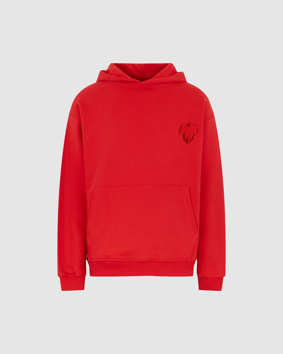 Vision Of Super RED HOODIE WITH EMBROIDERED FLAMING HEART