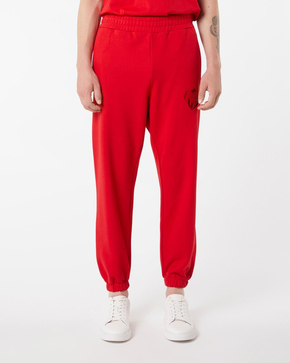 Vision Of Super RED PANTS WITH EMBROIDERED FLAMING HEART