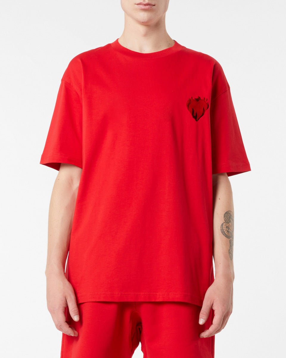 Vision Of Super RED T-SHIRT WITH EMBROIDERED FLAMING HEART