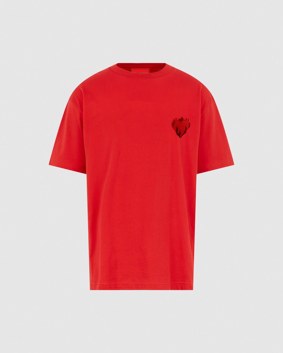 Vision Of Super RED T-SHIRT WITH EMBROIDERED FLAMING HEART