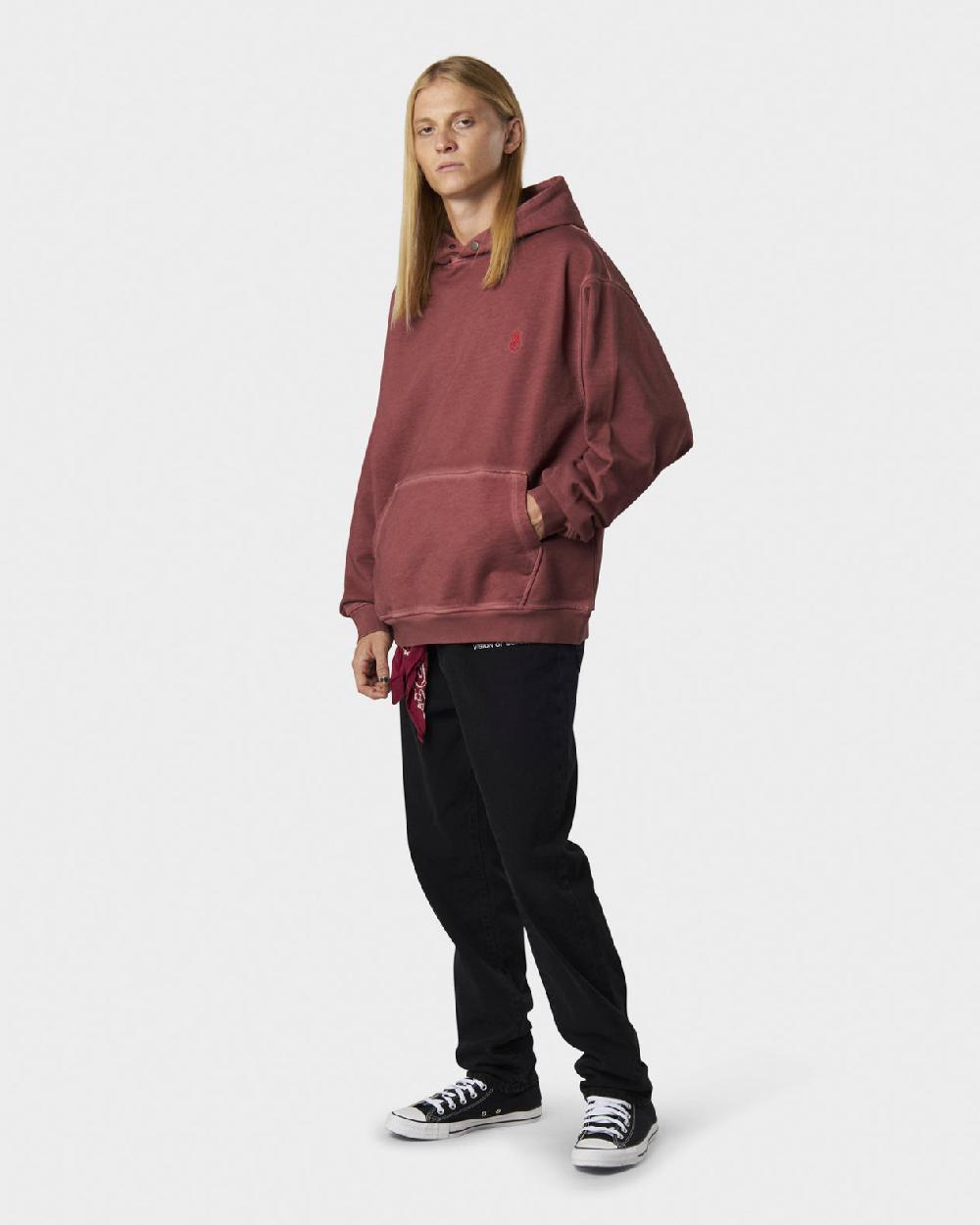 Vision Of Super RUST HOODIE WITH EMBROIDERED RED FLAME AND PRINTED LOGO